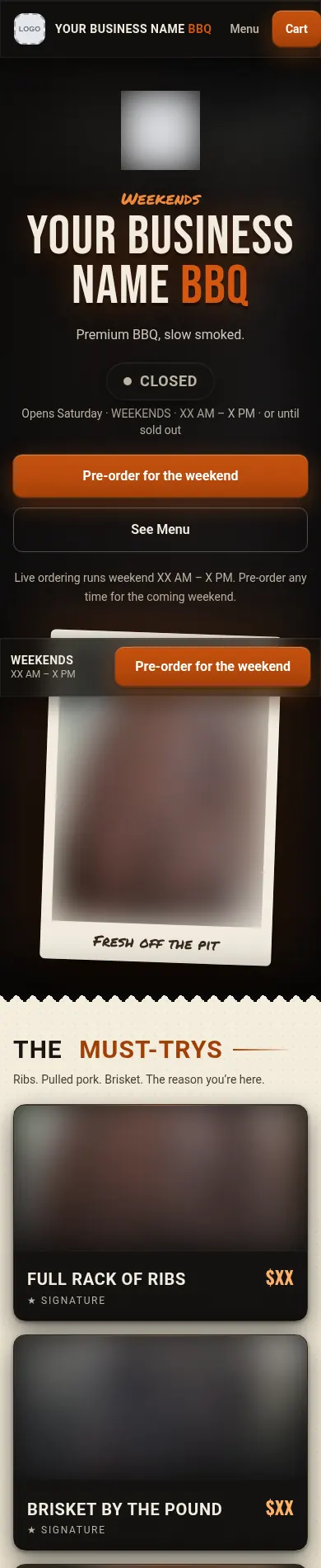 After: redesigned website for a bbq restaurant on a phone