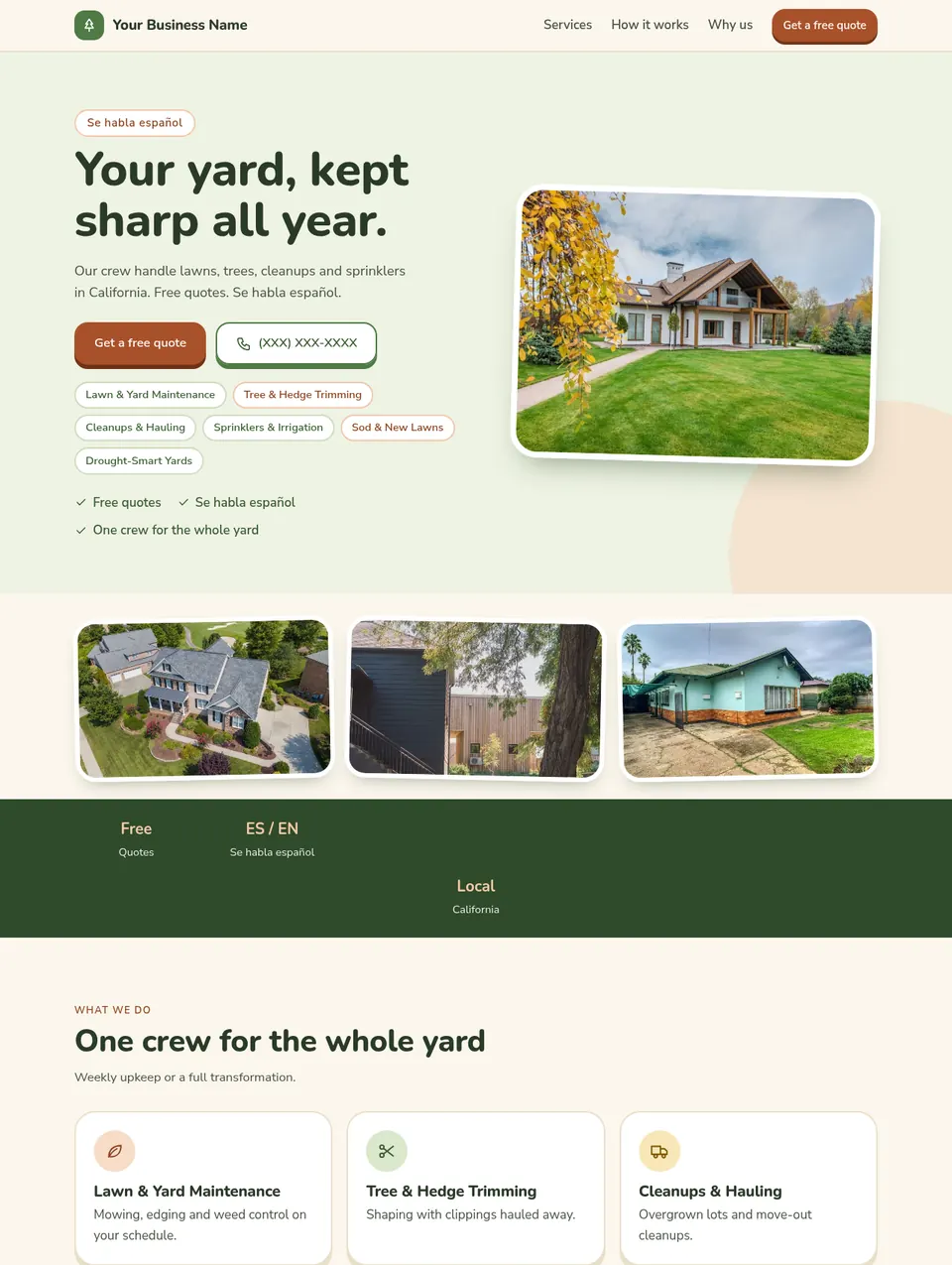 After: website for a gardening and yard-care service