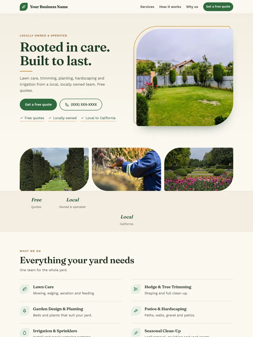 After: redesigned website for a landscaping company on a computer